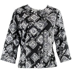 Coldwater Creek Sz 6P Black White Aqua Lined Cotton Spandex Poly Bld Jacket